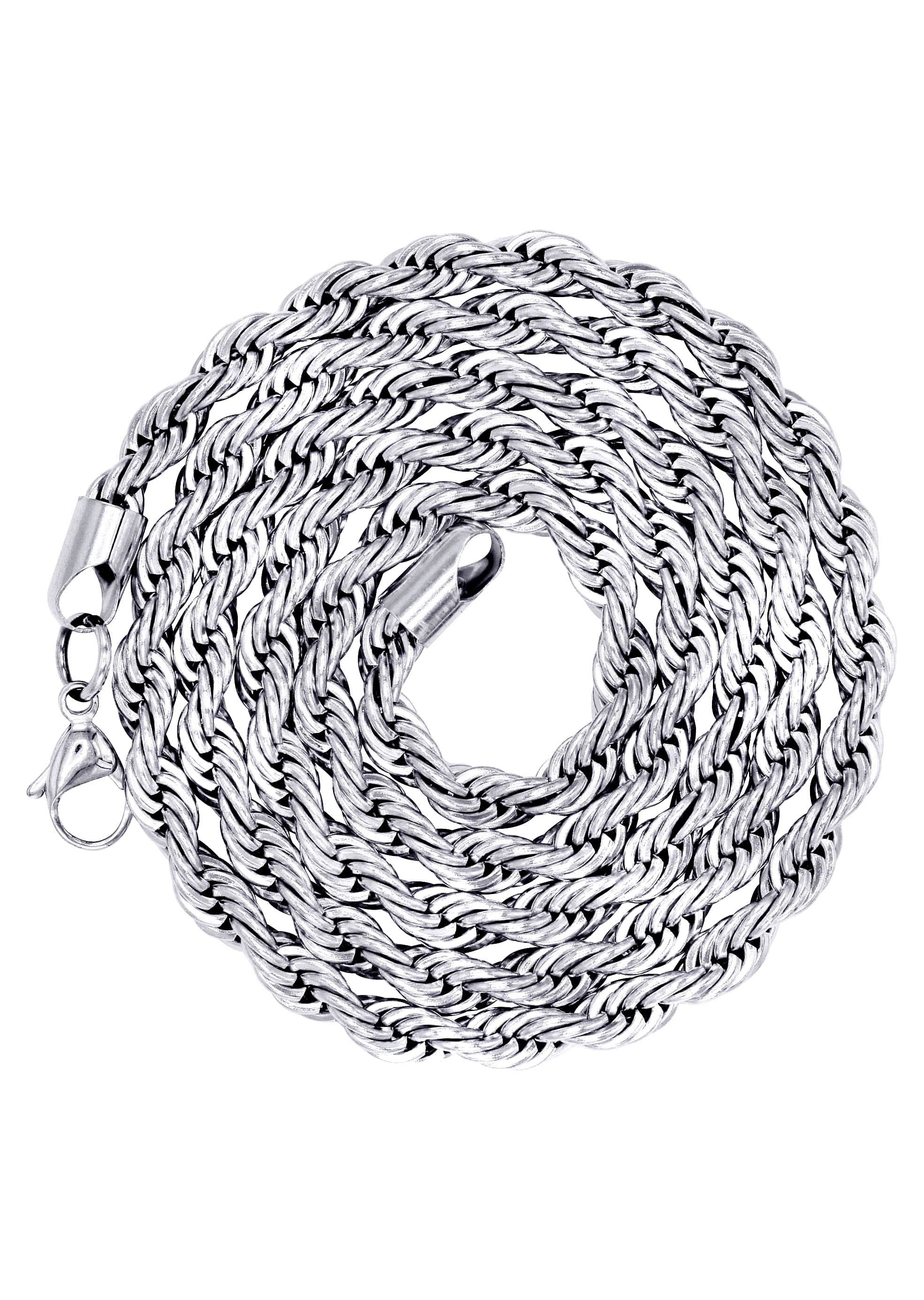 Manufacturer 30 White Gold Plated Mens Solid Rope Chain