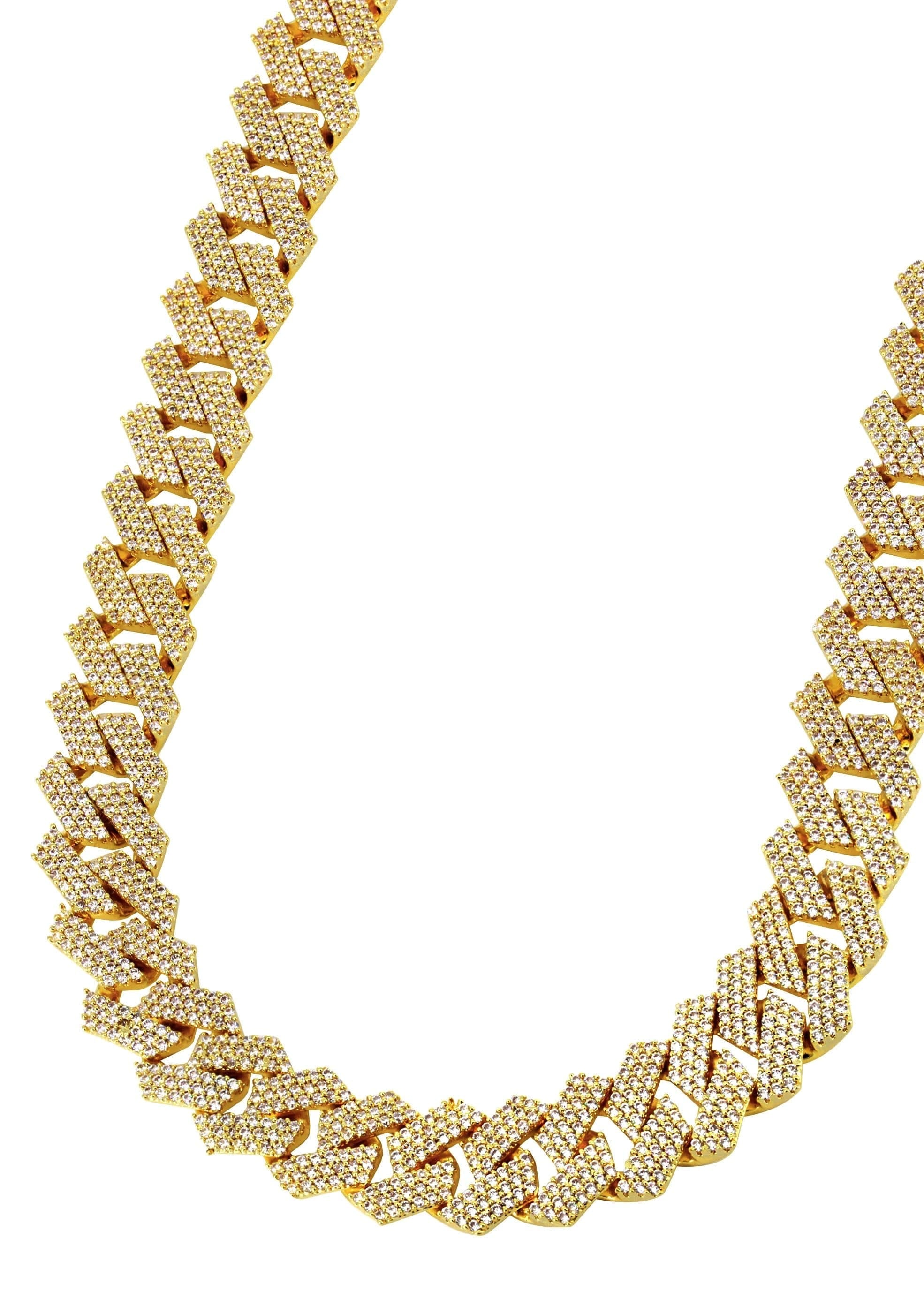 Manufacturer 30 Iced Out Gold Plated Mens Prong Set Cuban Link Chain