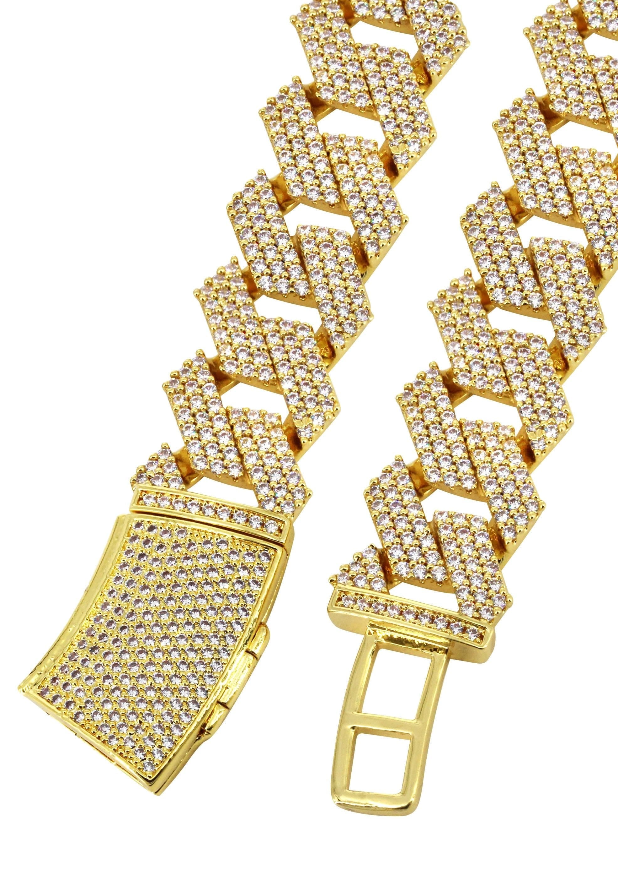 Manufacturer 30 Iced Out Gold Plated Mens Prong Set Cuban Link Chain