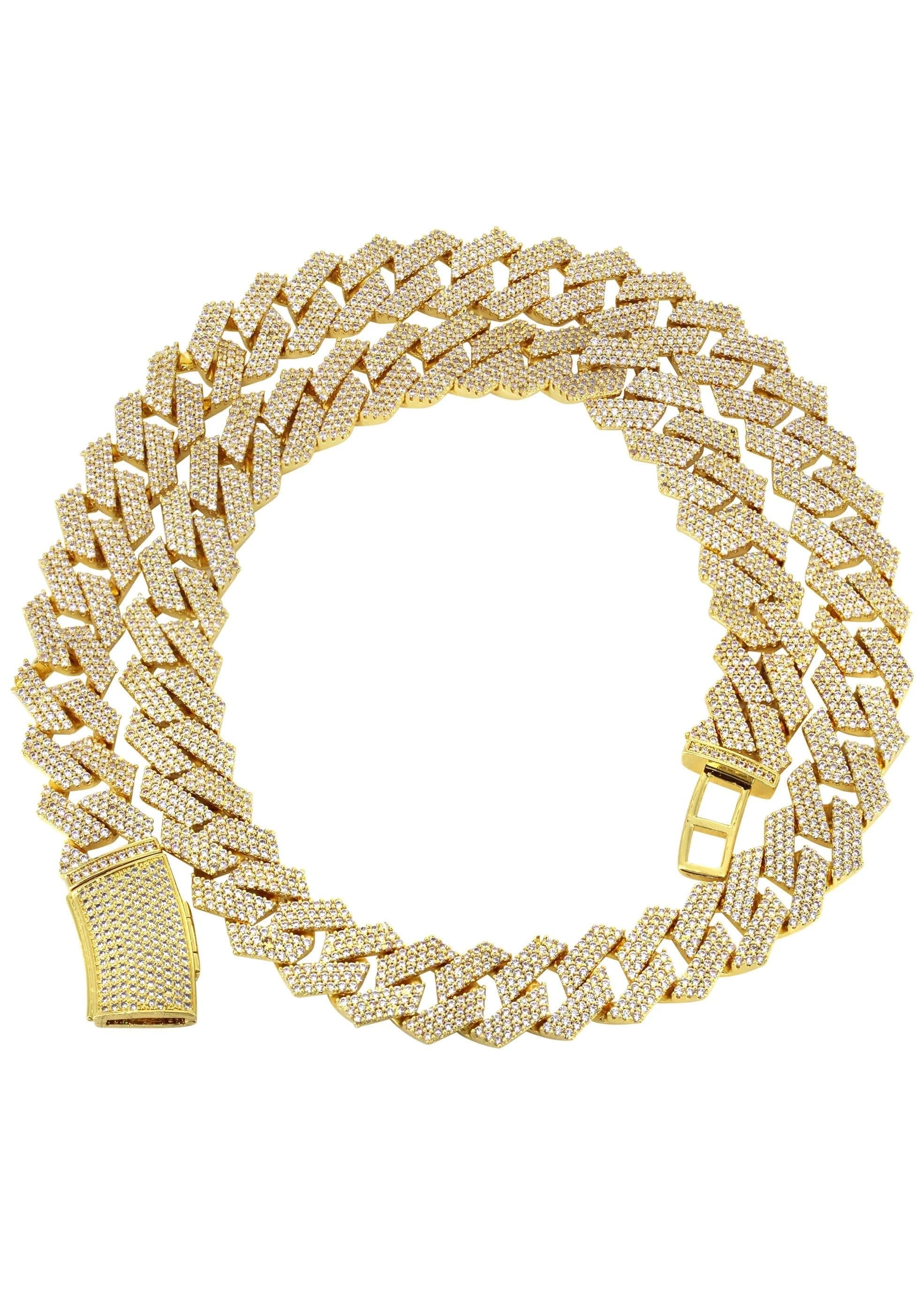 Manufacturer 30 Iced Out Gold Plated Mens Prong Set Cuban Link Chain