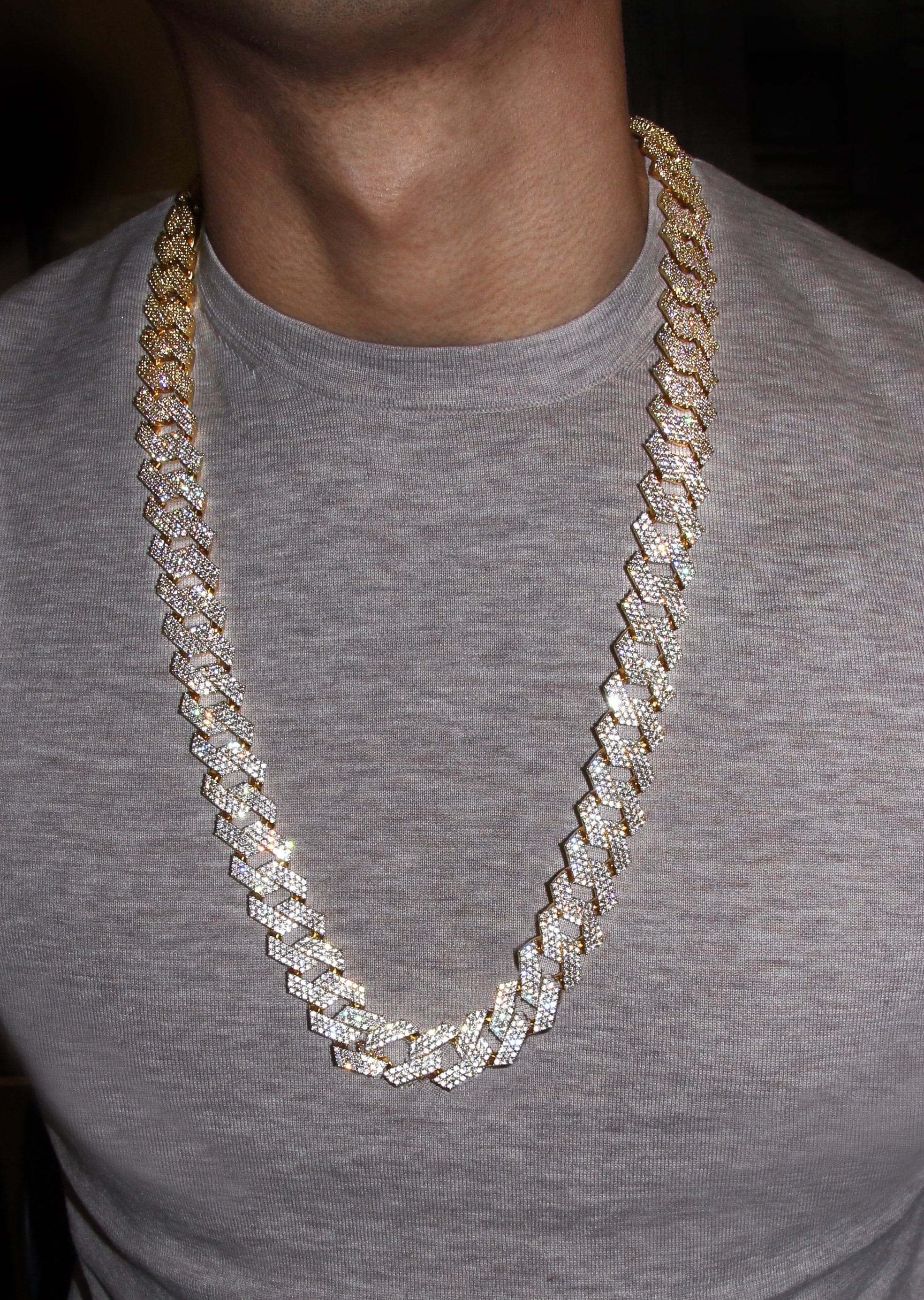 Manufacturer 30 Iced Out Gold Plated Mens Prong Set Cuban Link Chain