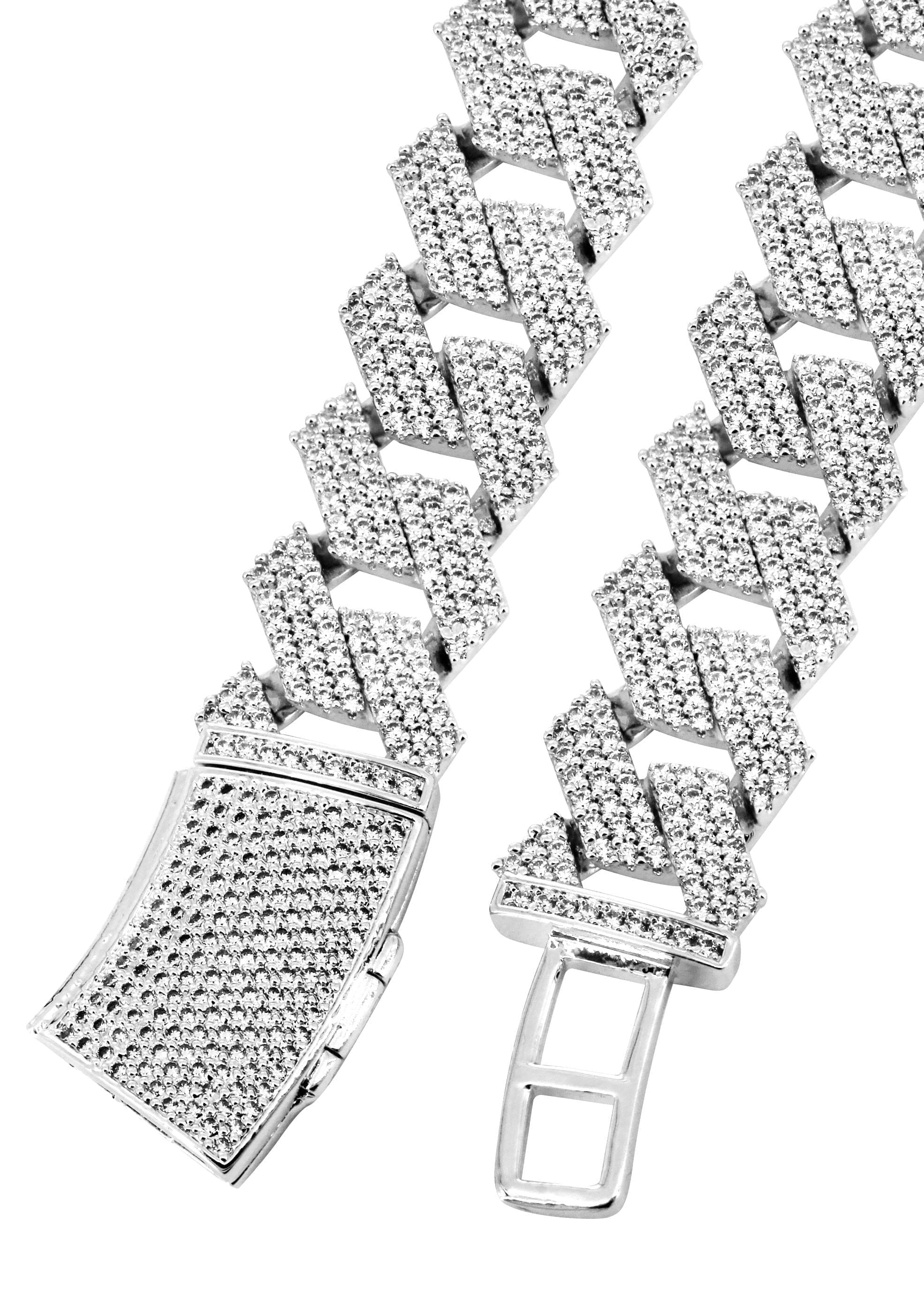 Manufacturer 30 Iced Out White Gold Plated Mens Prong Set Cuban Link Chain