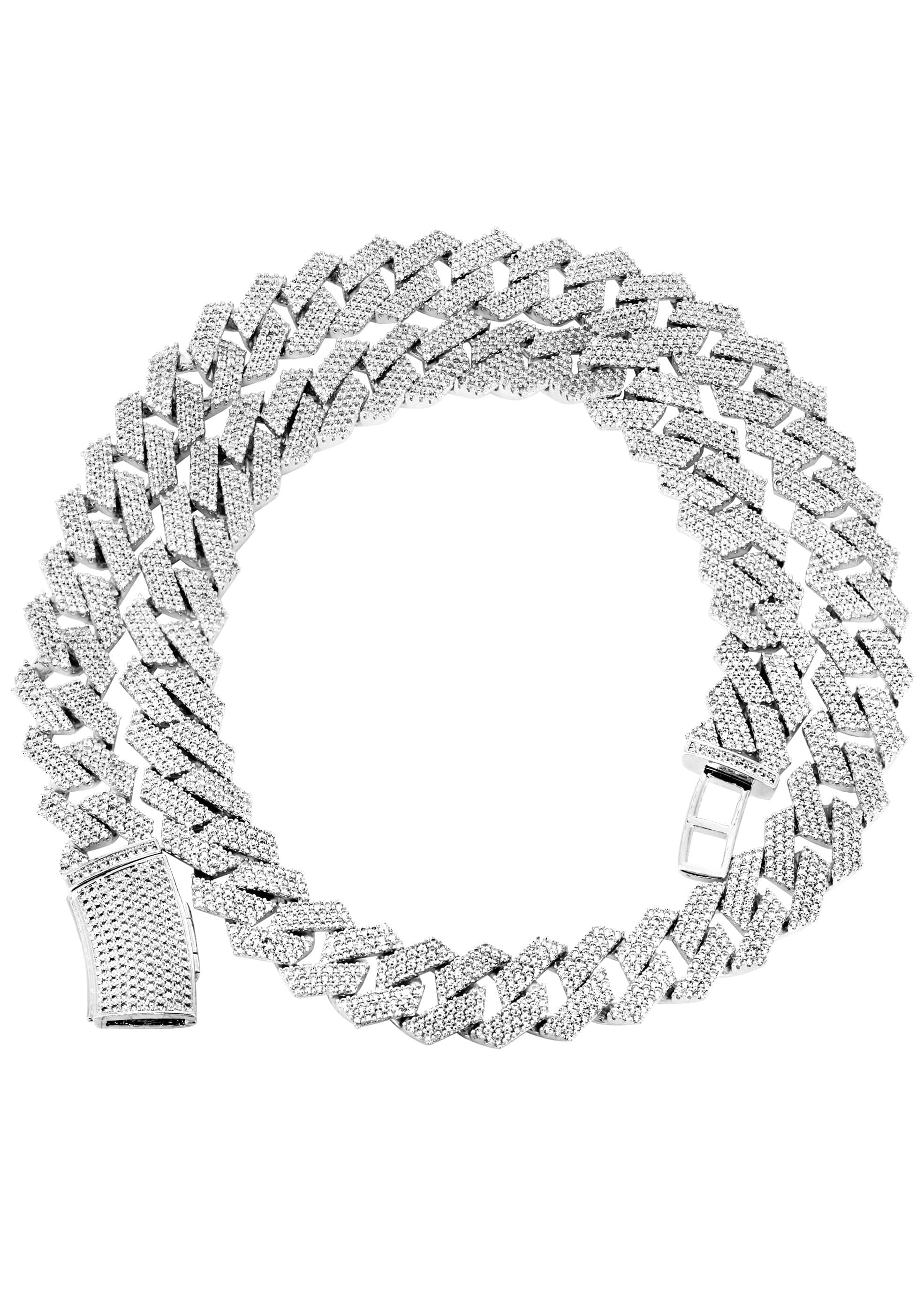 Manufacturer 30 Iced Out White Gold Plated Mens Prong Set Cuban Link Chain