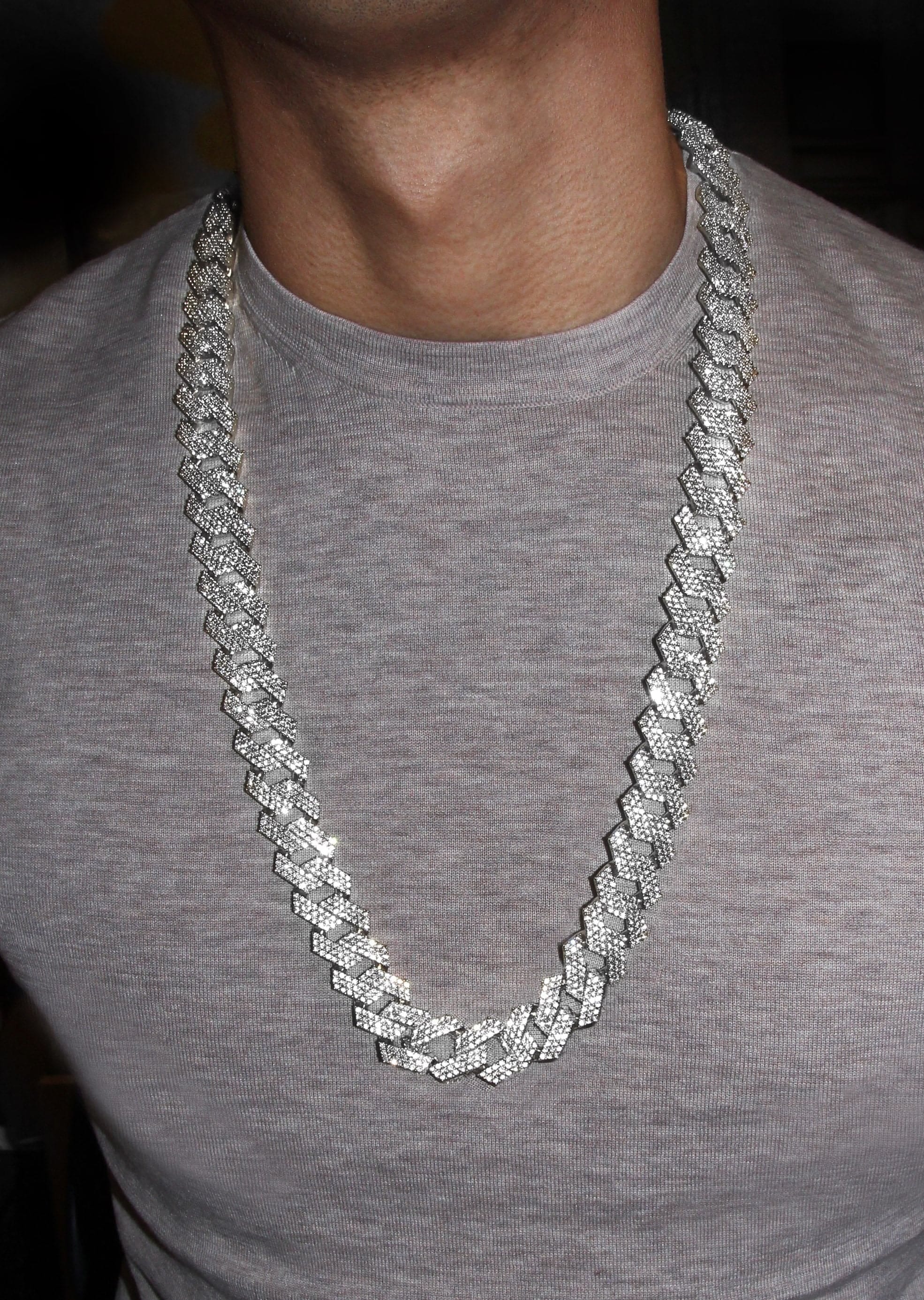 Manufacturer 30 Iced Out White Gold Plated Mens Prong Set Cuban Link Chain