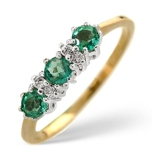 Diamond Emerald 0.45ct And Diamond 9K Gold Ring