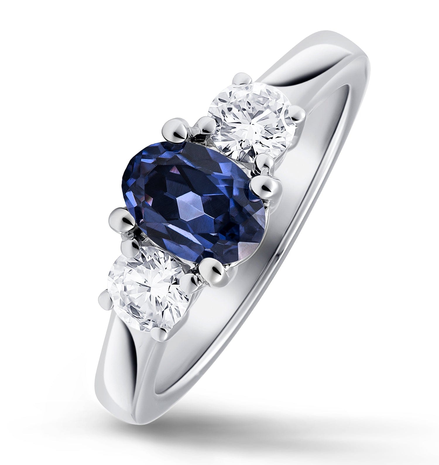 WHITE* Lab Tanzanite 7 x 5 mm and Lab Diamonds 18K White Gold Ring