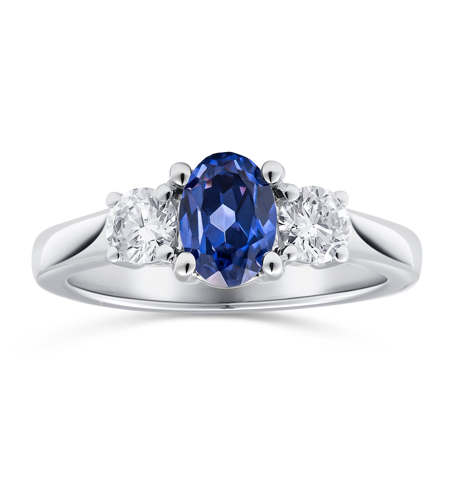WHITE* Lab Tanzanite 7 x 5 mm and Lab Diamonds 18K White Gold Ring