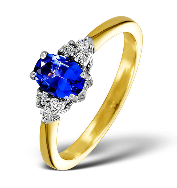 Diamond Tanzanite 7 x 5 mm And Diamond 18K Gold Ring N3493