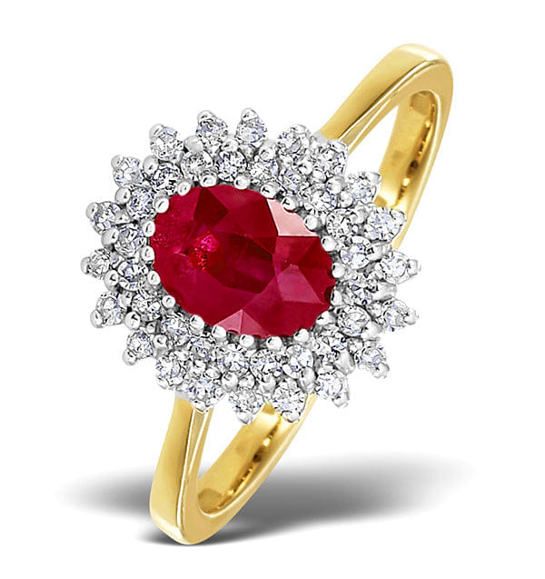 Diamond Ruby 7 x 5 mm And Diamond 9K Gold Ring