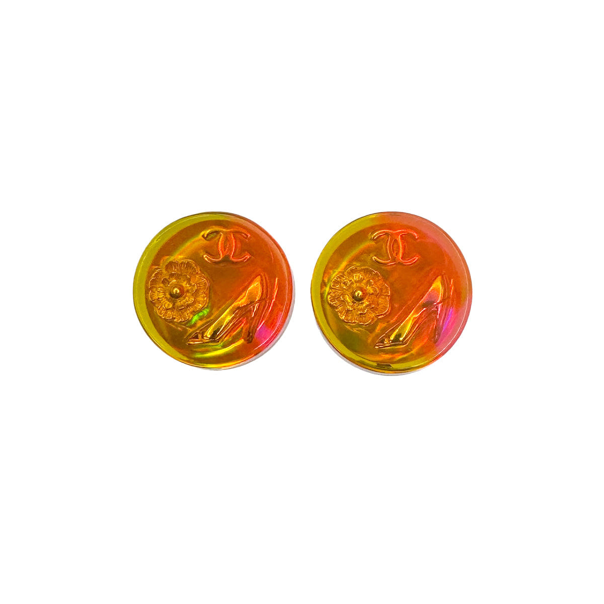 VINTAGE CHANEL ICON EARRINGS COCOMARK CLEAR GOLD ACCESSORY 97A 90323117
