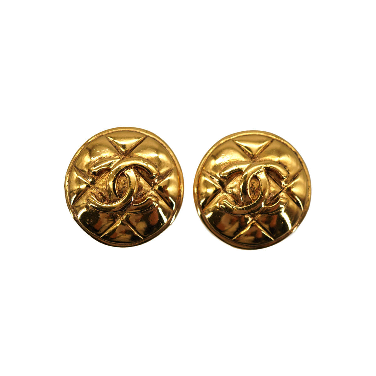 VINTAGE CHANEL EARRINGS COCOMARK MATELASSE GOLD ACCESSORY 90331814