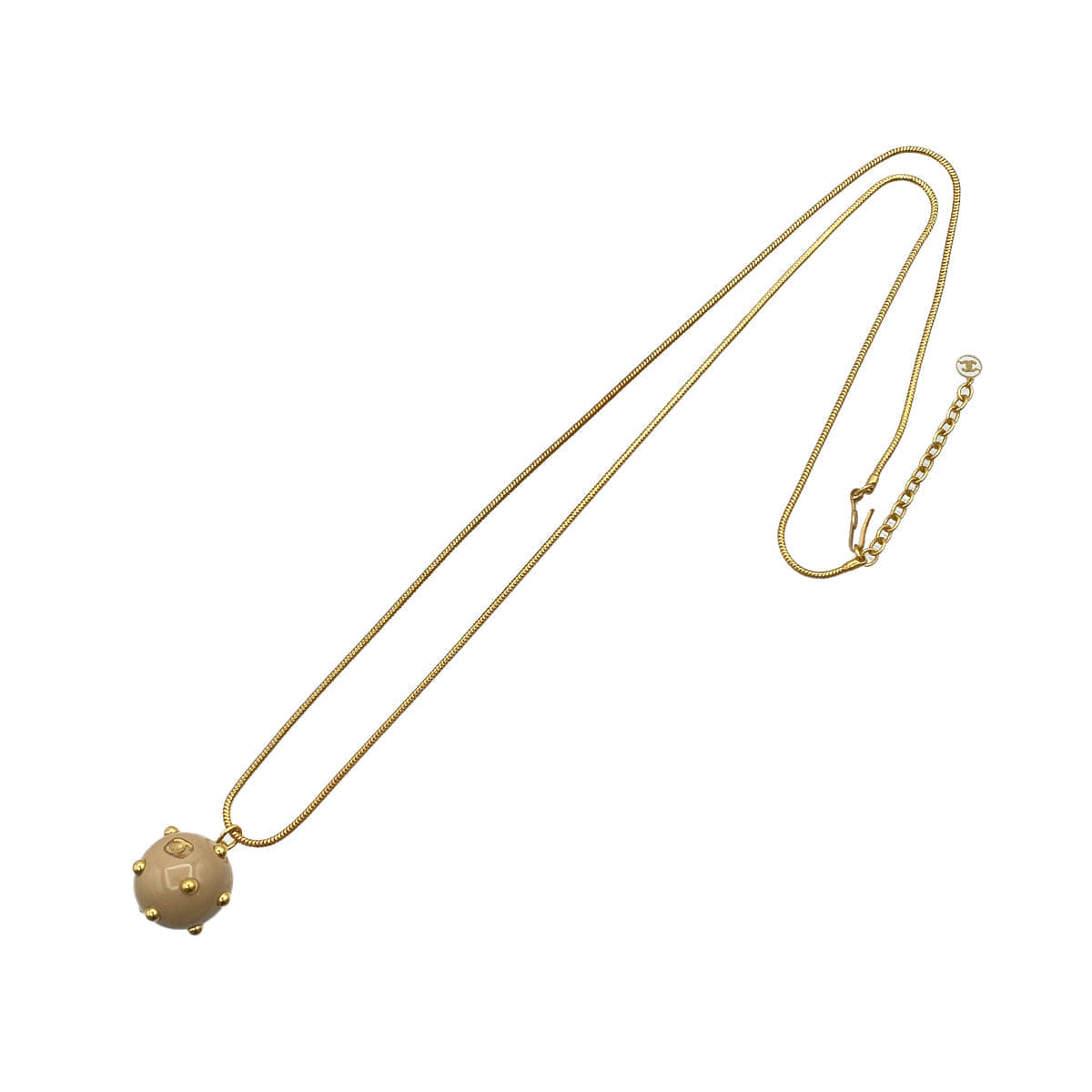 VINTAGE CHANEL NECKLACE COCOMARK STUDS BALL BEIGE GOLD ACCESSORY 00A 90328009