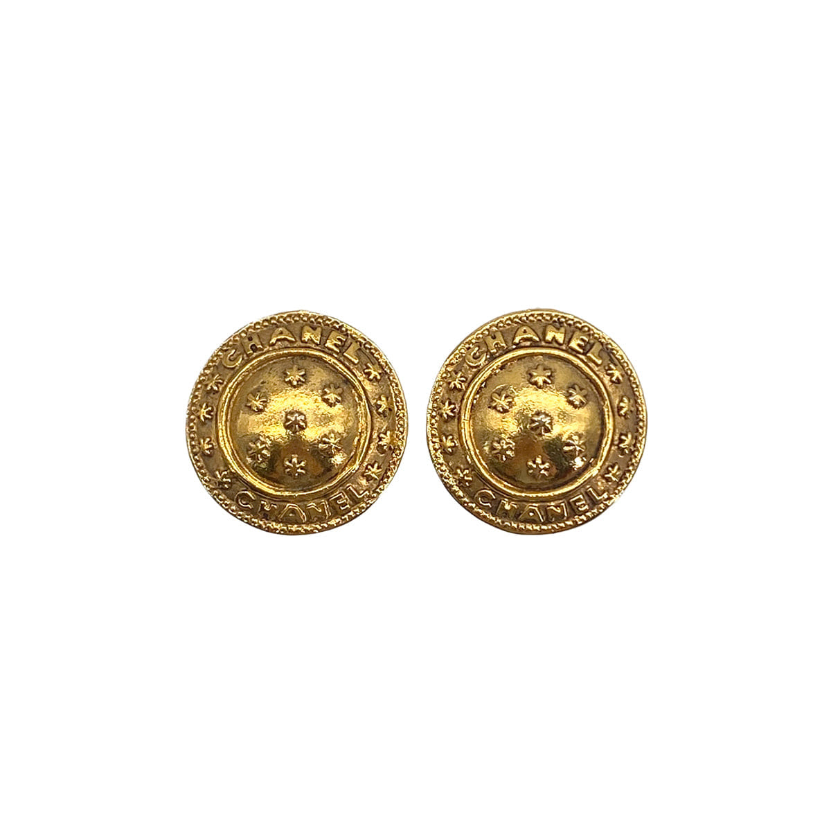 VINTAGE CHANEL EARRINGS LOGO ROUND GOLD ACCESSORY 90327999