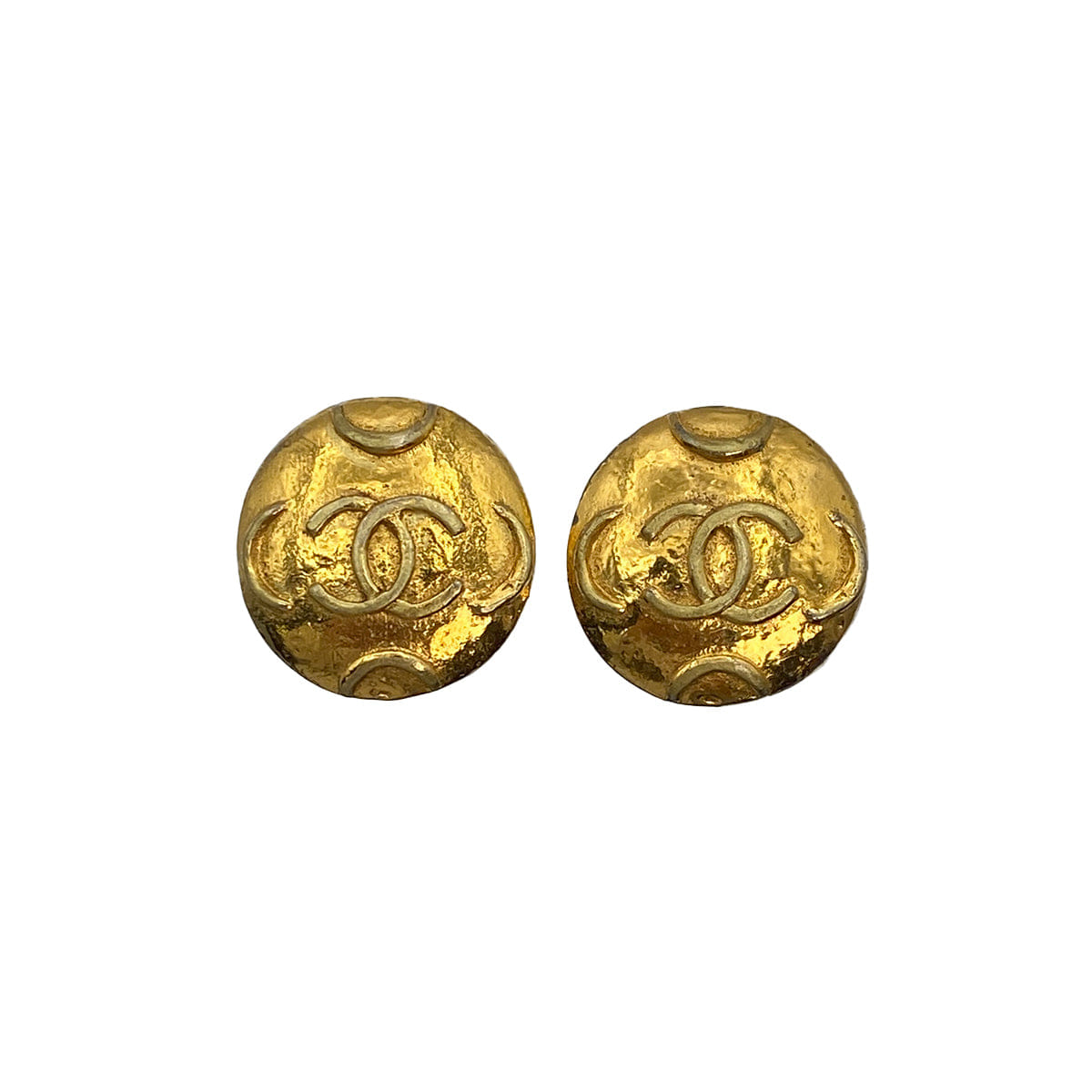 VINTAGE CHANEL EARRINGS ROUND COCOMARK GOLD ACCESSORY 90321092