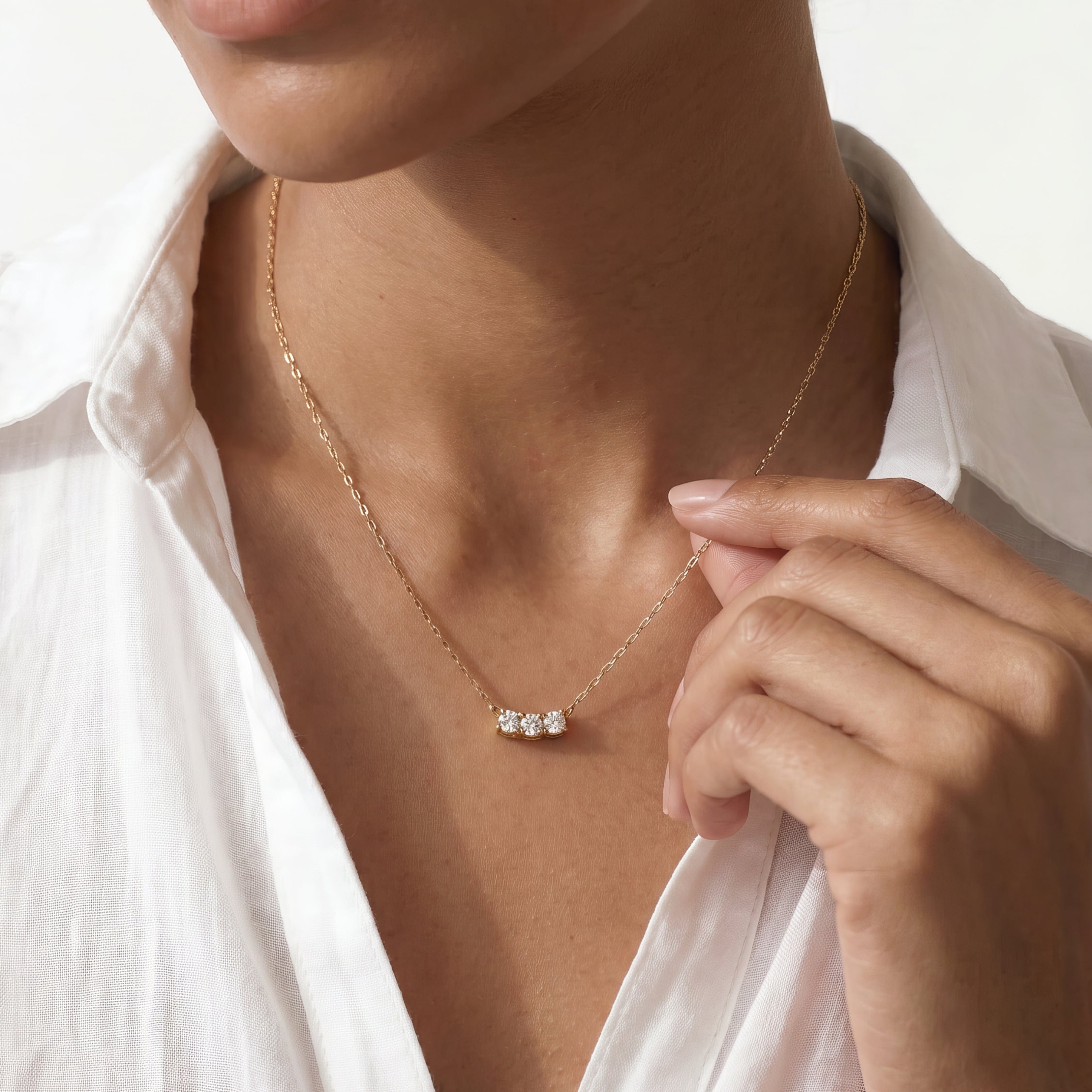 Diamond Dainty Three Stone Diamond Necklace