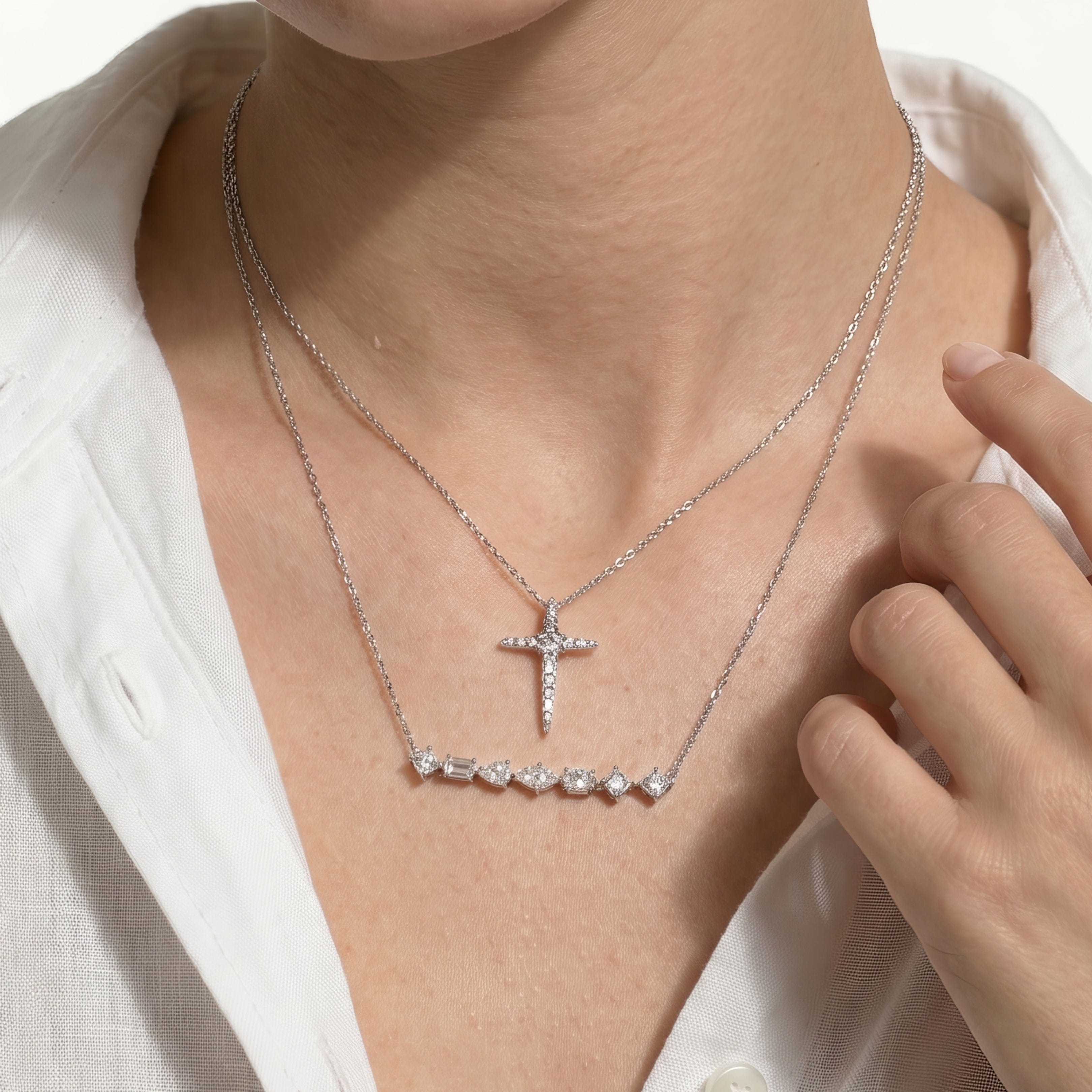 Diamond Pointed Lab Created Diamond Cross Pendant
