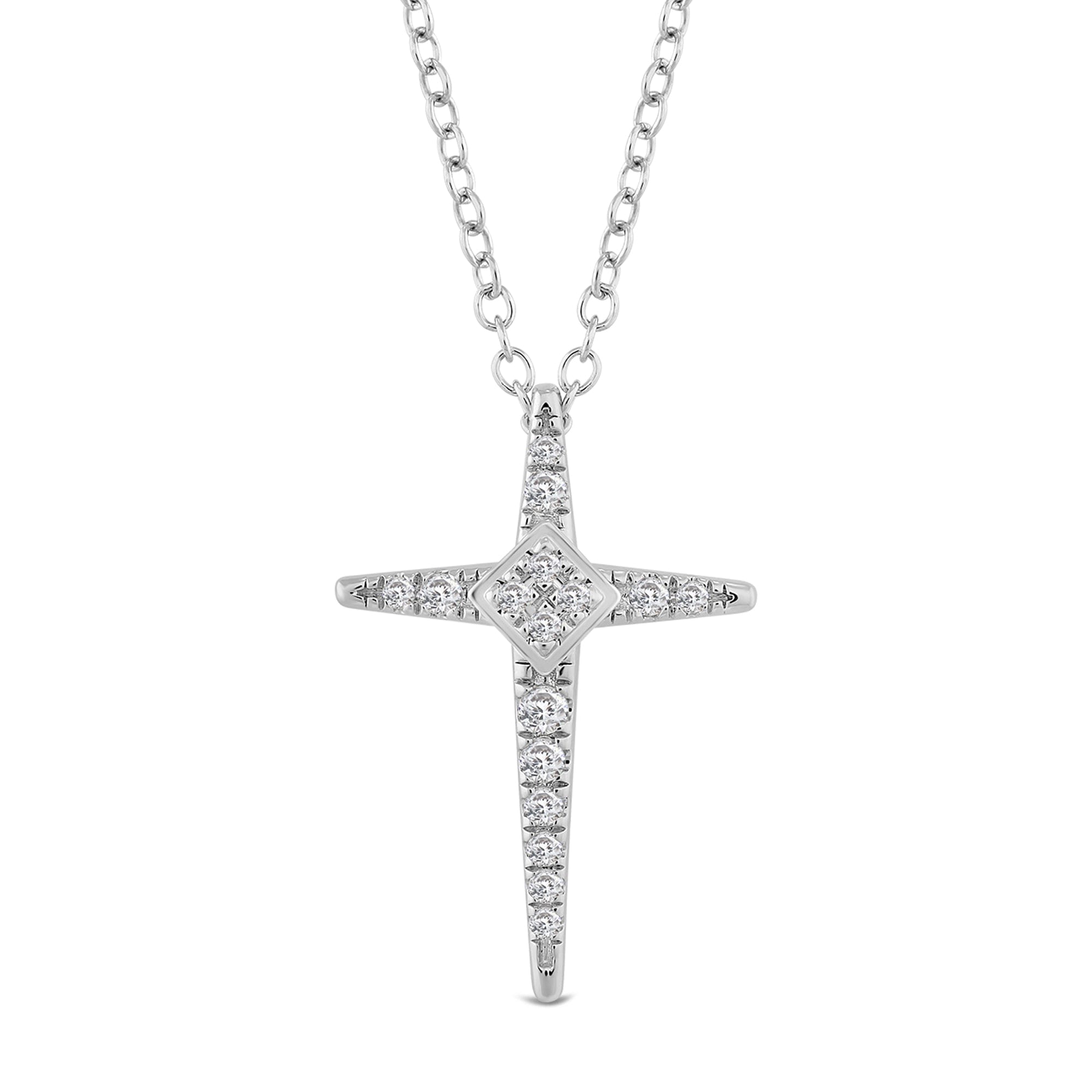 Diamond Pointed Lab Created Diamond Cross Pendant