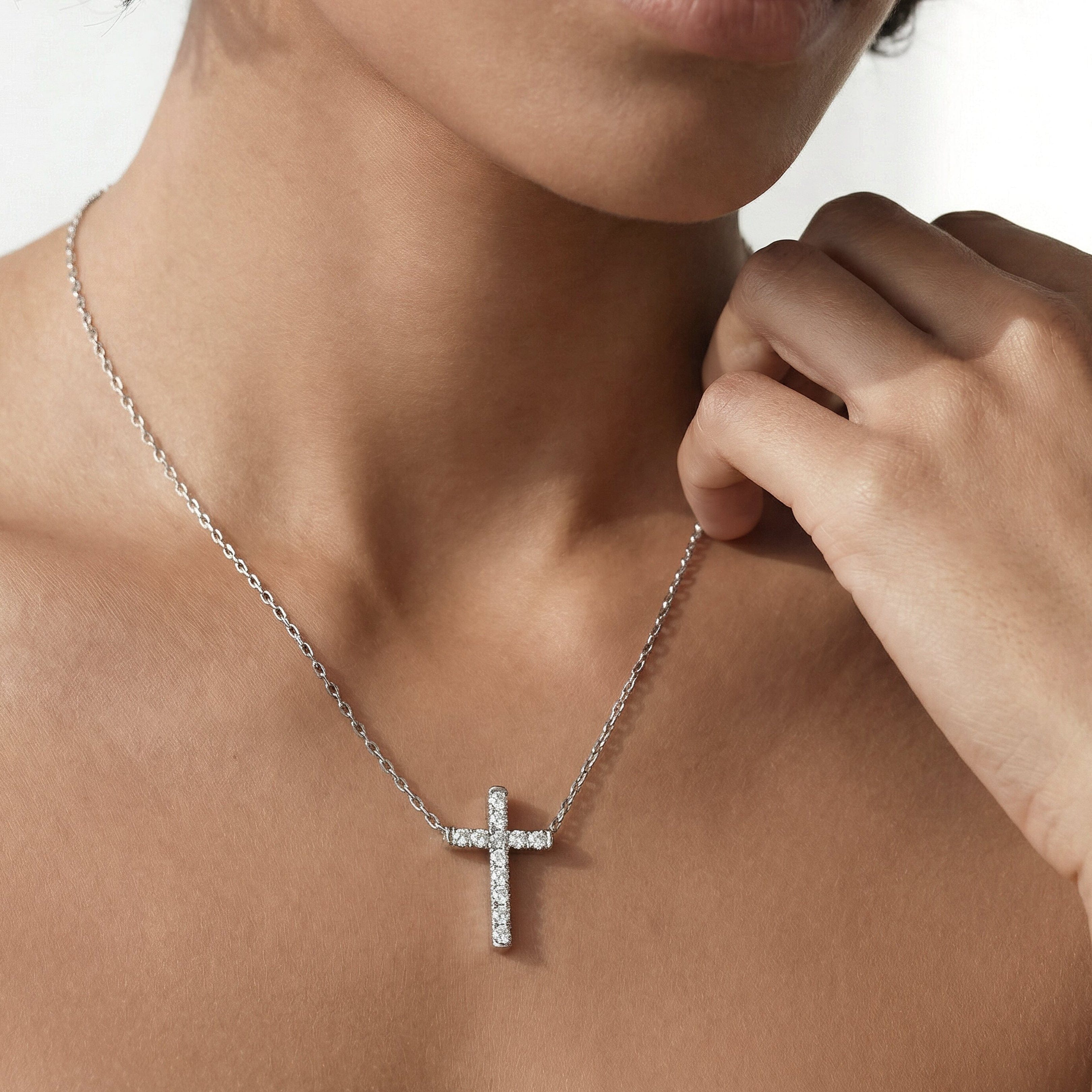 Diamond Petite Lab Created Diamond Cross Necklace