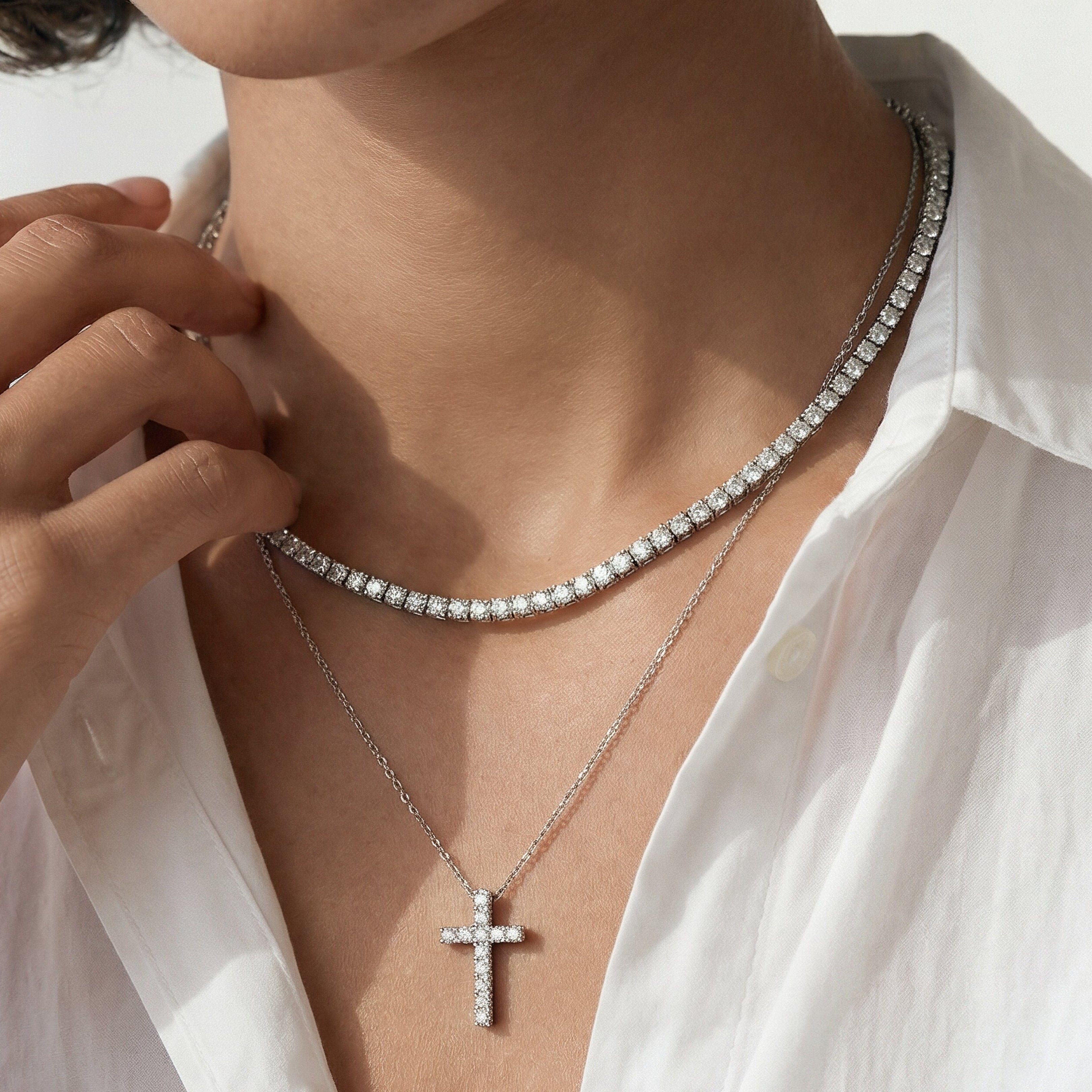Diamond Petite Lab Created Diamond Cross Necklace