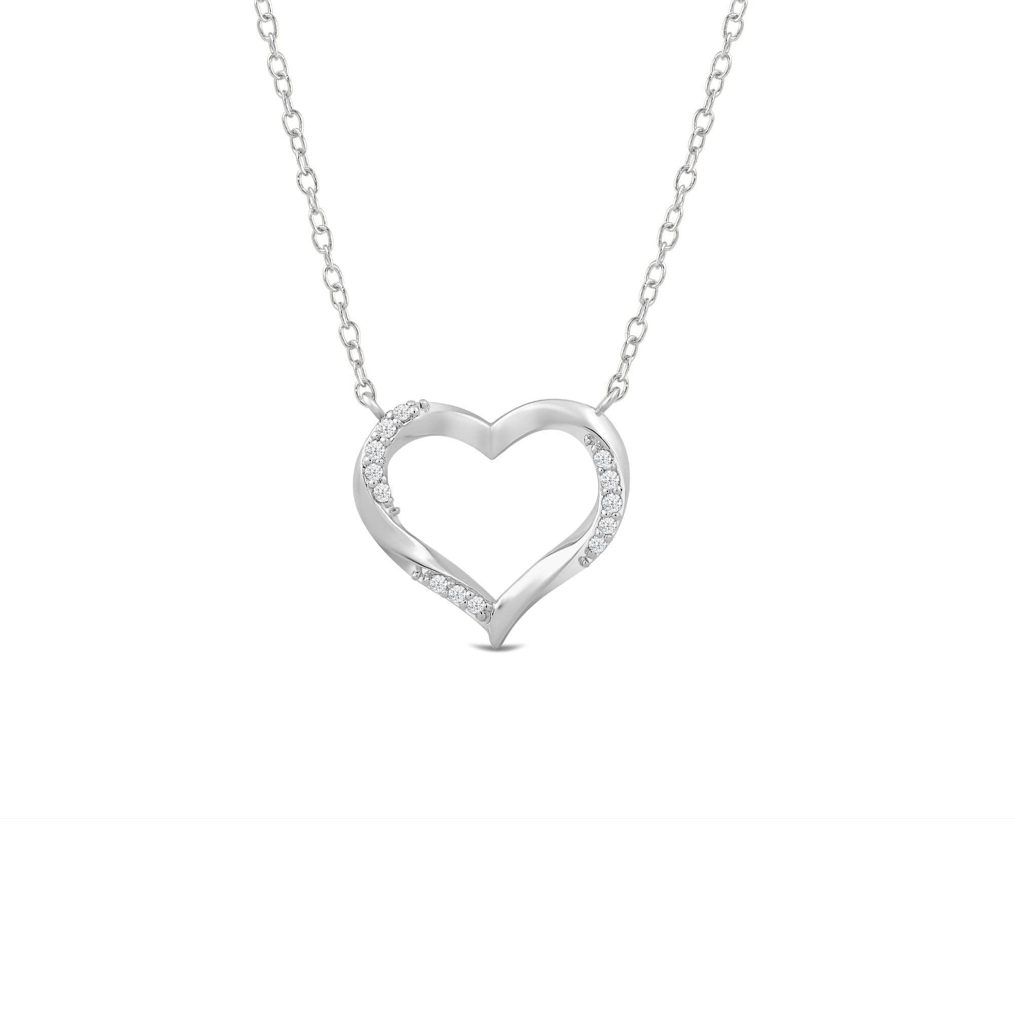 Diamond Twisted Lab Created Diamond Studded Heart Necklace