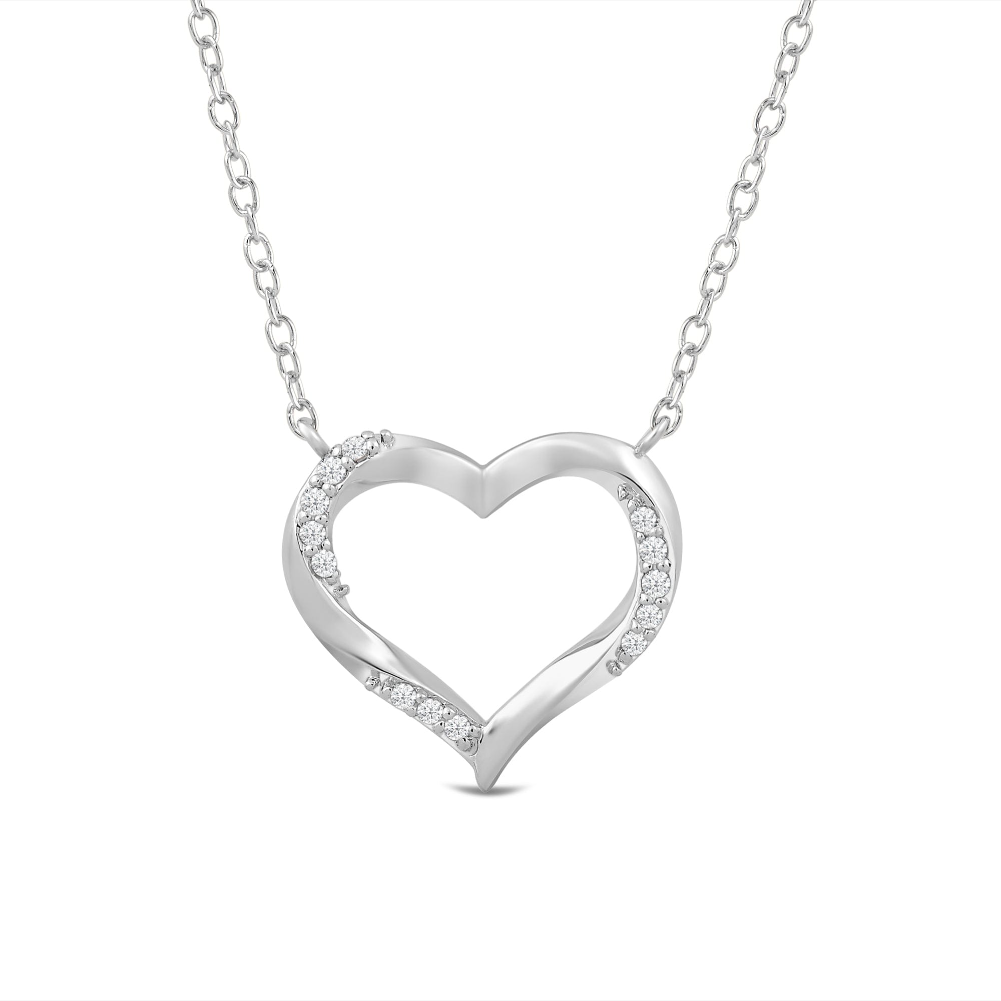 Diamond Twisted Lab Created Diamond Studded Heart Necklace