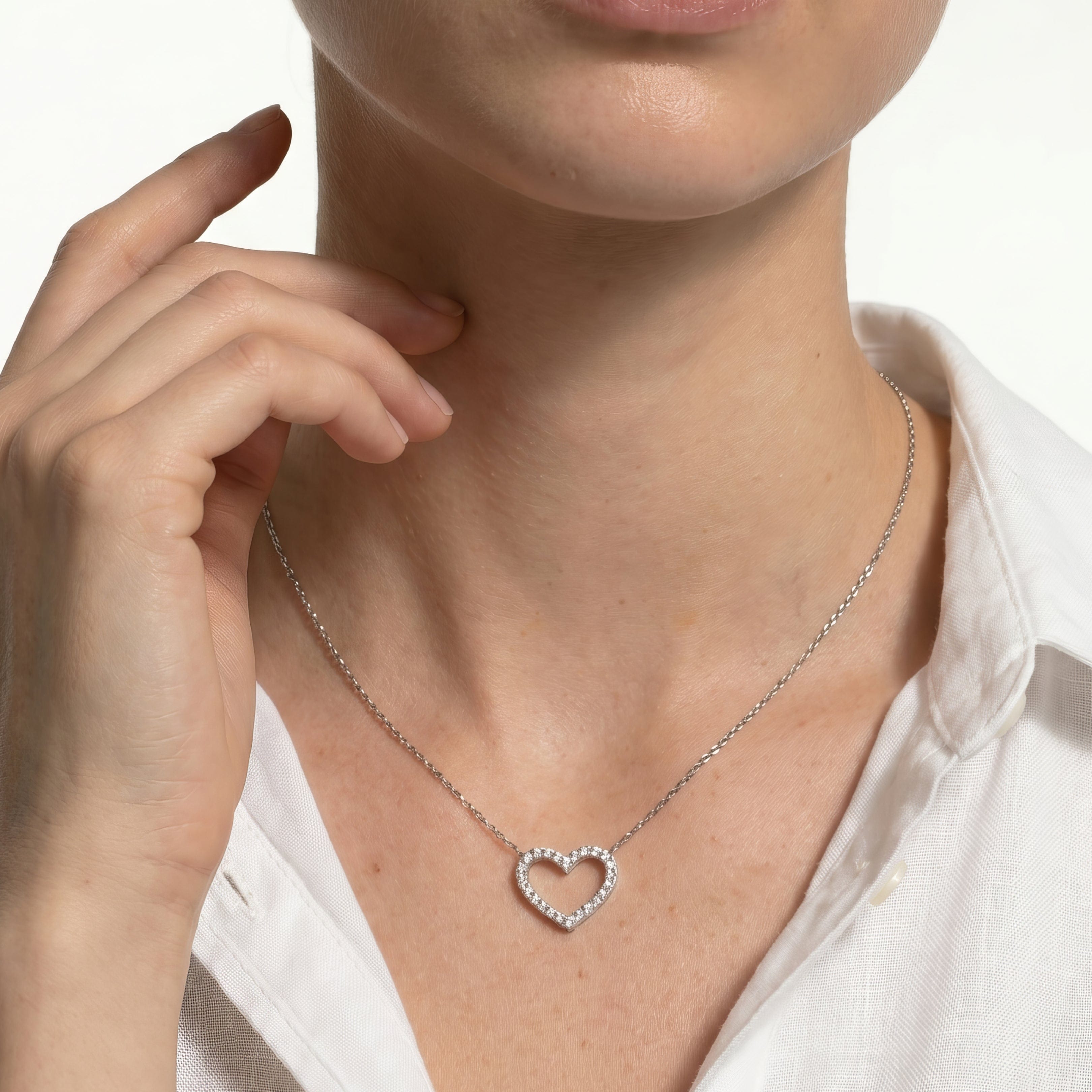 Diamond Petite Lab Created Diamond Studded Heart Necklace