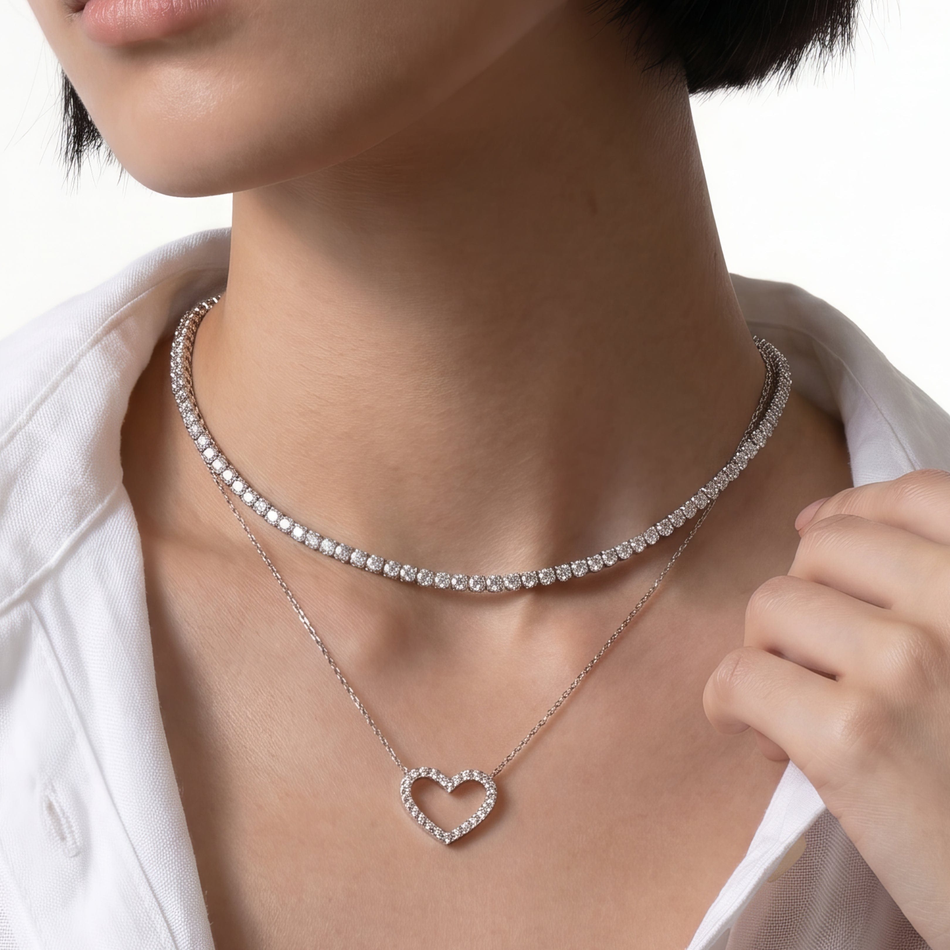 Diamond Petite Lab Created Diamond Studded Heart Necklace