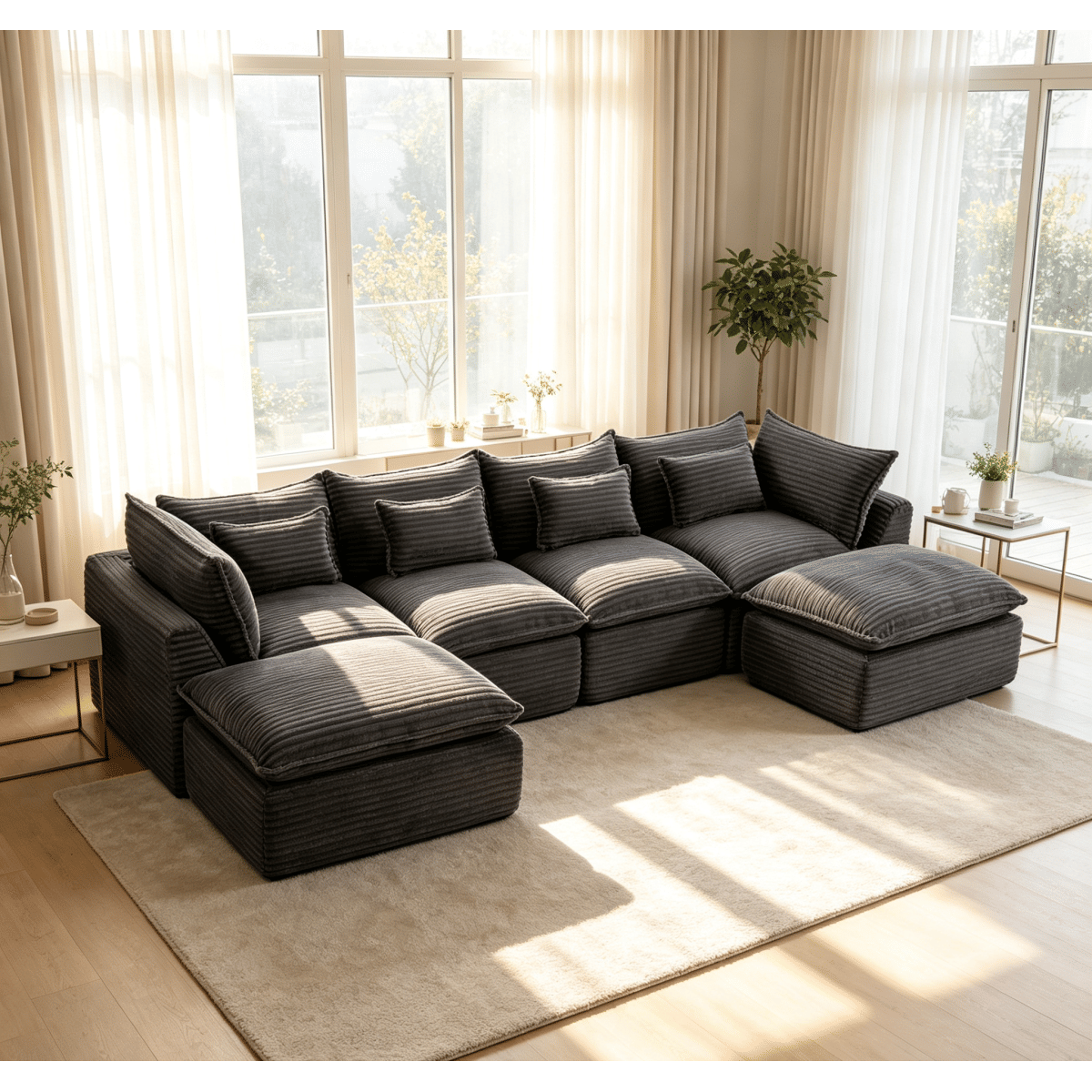 Corduroy Streamdale 129.8" Oversized Corduroy Modular Cloud Sectional Sofa with 2 Ottomans