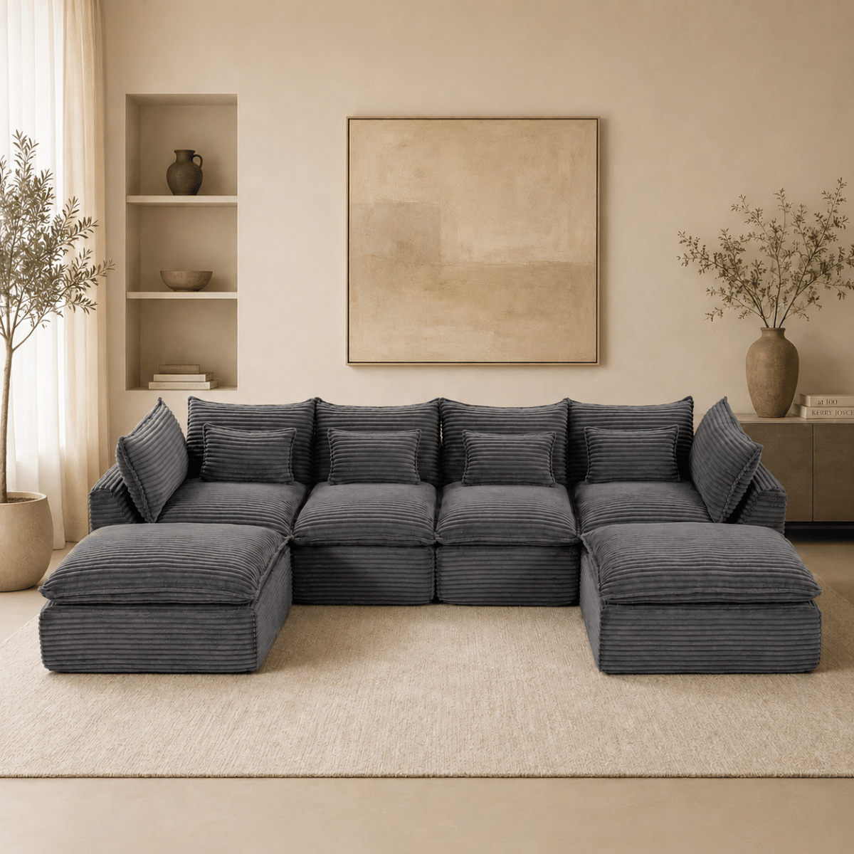 Corduroy Streamdale 129.8" Oversized Corduroy Modular Cloud Sectional Sofa with 2 Ottomans