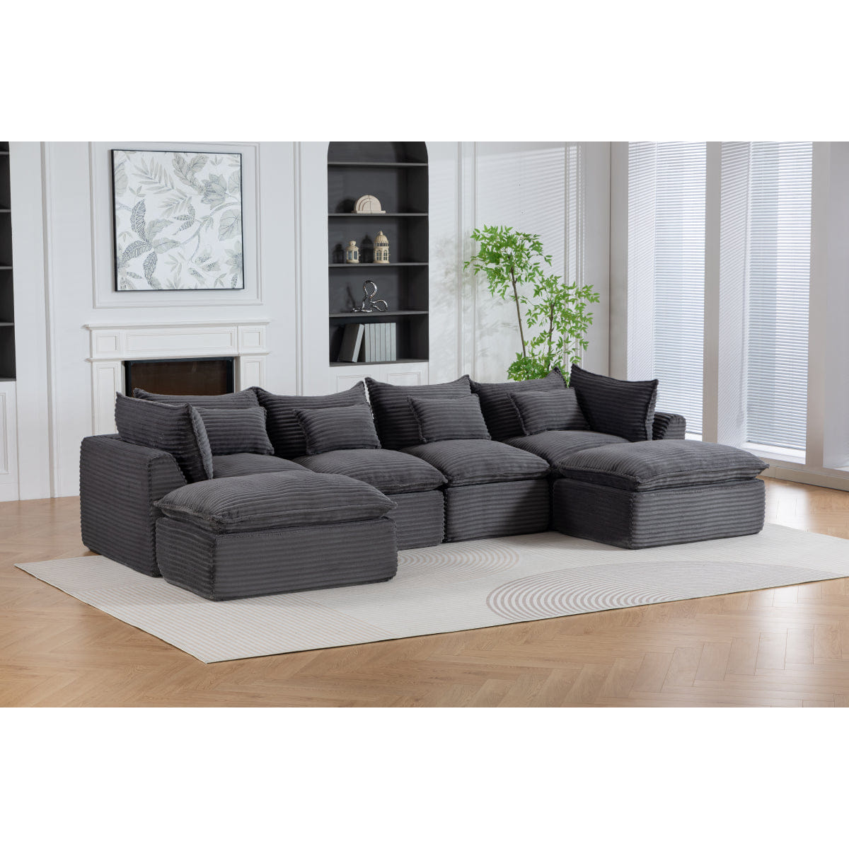 Corduroy Streamdale 129.8" Oversized Corduroy Modular Cloud Sectional Sofa with 2 Ottomans