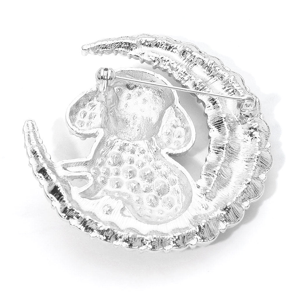 Crescent Cute Pearl Dog Crescent Moon Pin Brooch