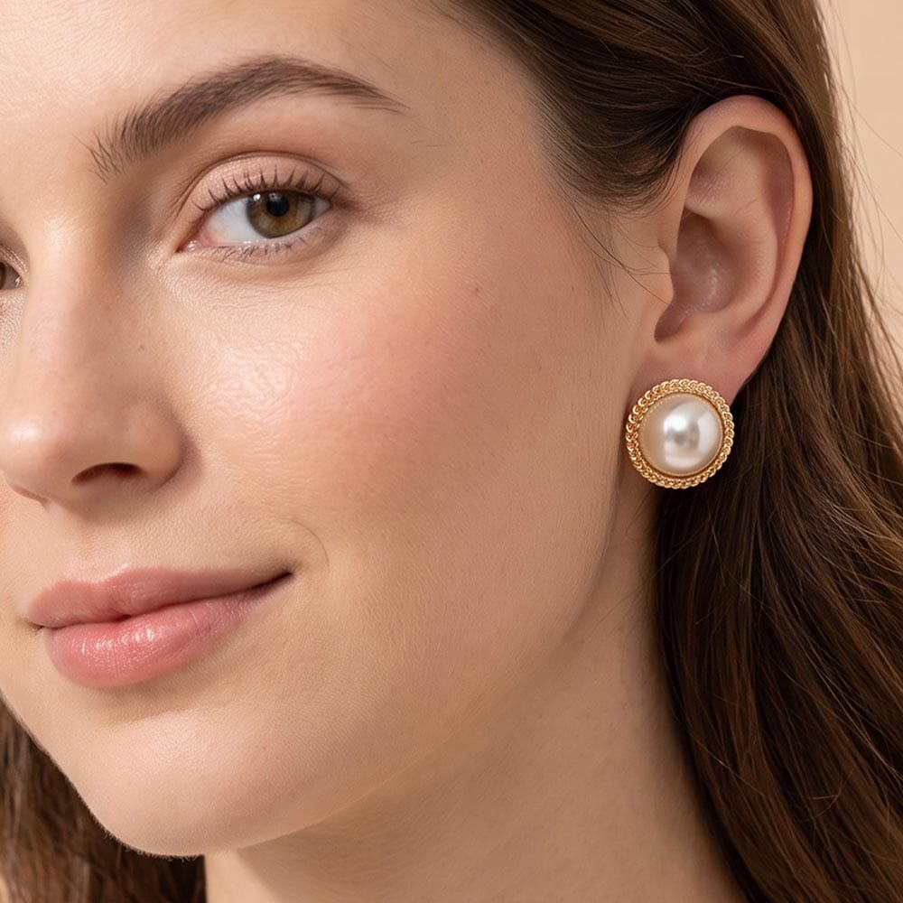 Classic Round Pearl Stud Earrings