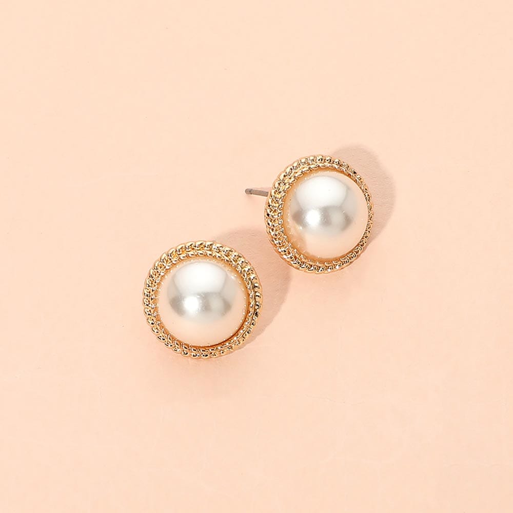 Classic Round Pearl Stud Earrings