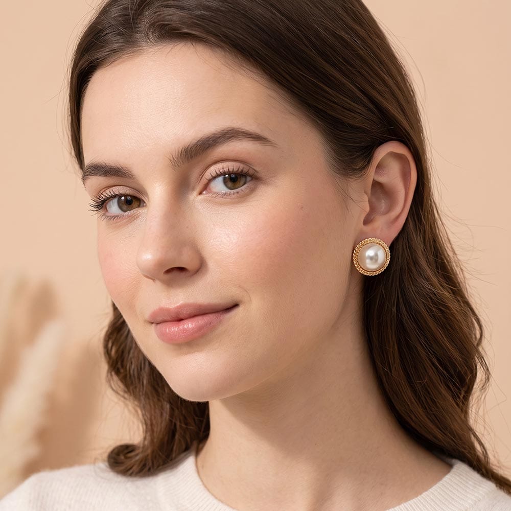 Classic Round Pearl Stud Earrings