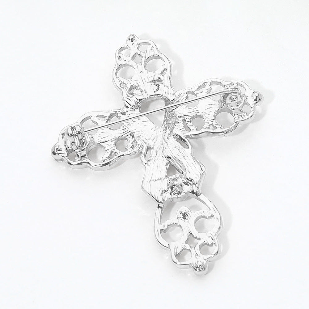 CROSS Rhinestone Pink Awareness Ribbon Filigree Cross Pin Brooch