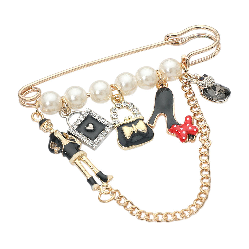Fashion Charm Chain Drop Pearl Safety Pin Brooch