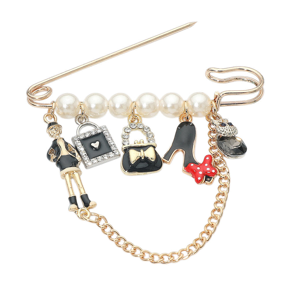 Fashion Charm Chain Drop Pearl Safety Pin Brooch