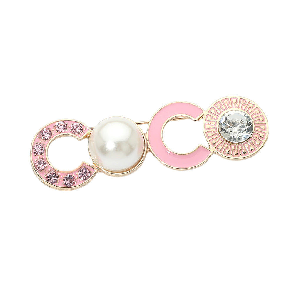 Pearl Faceted Stone COCO Pin Brooch