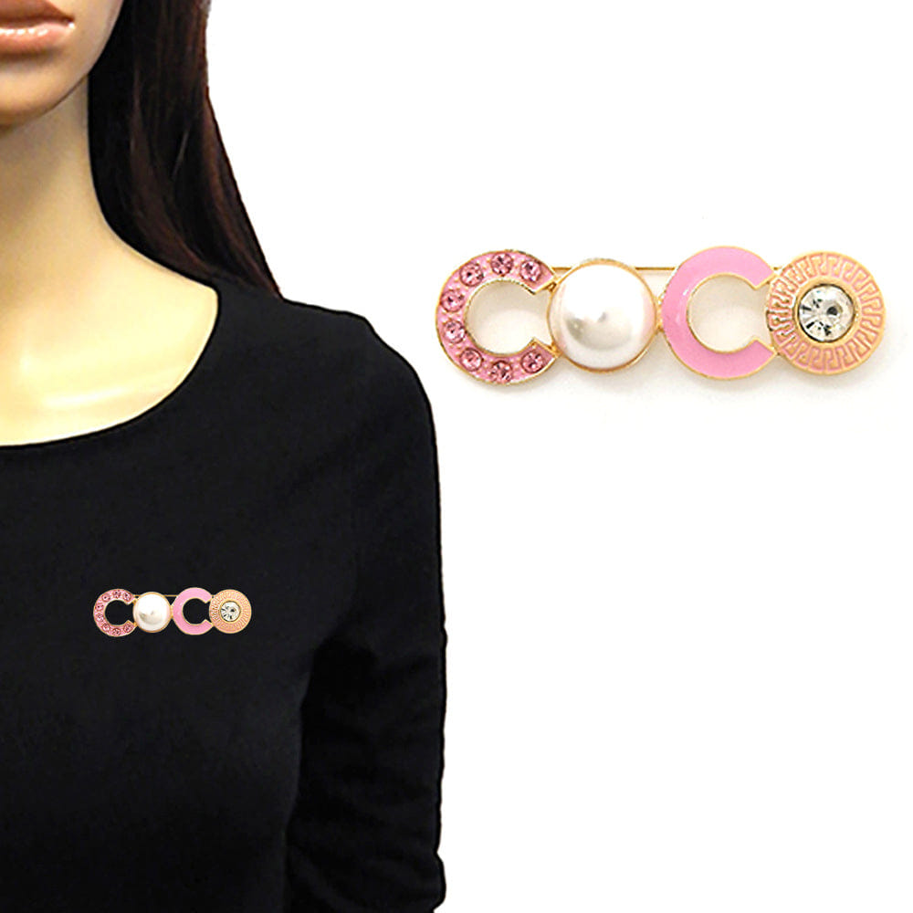 Pearl Faceted Stone COCO Pin Brooch