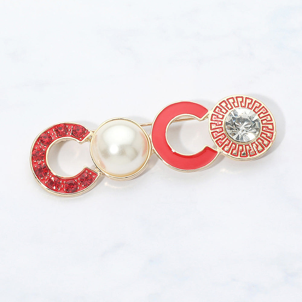 Pearl Faceted Stone COCO Pin Brooch