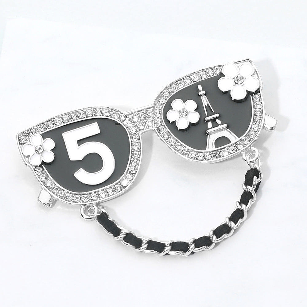 Fashion Floral Number Five Eiffel Tower Chain Drop Fashion Sunglasses Pin Brooch