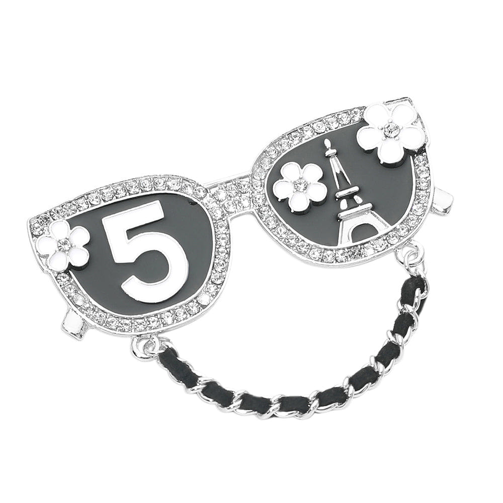 Fashion Floral Number Five Eiffel Tower Chain Drop Fashion Sunglasses Pin Brooch