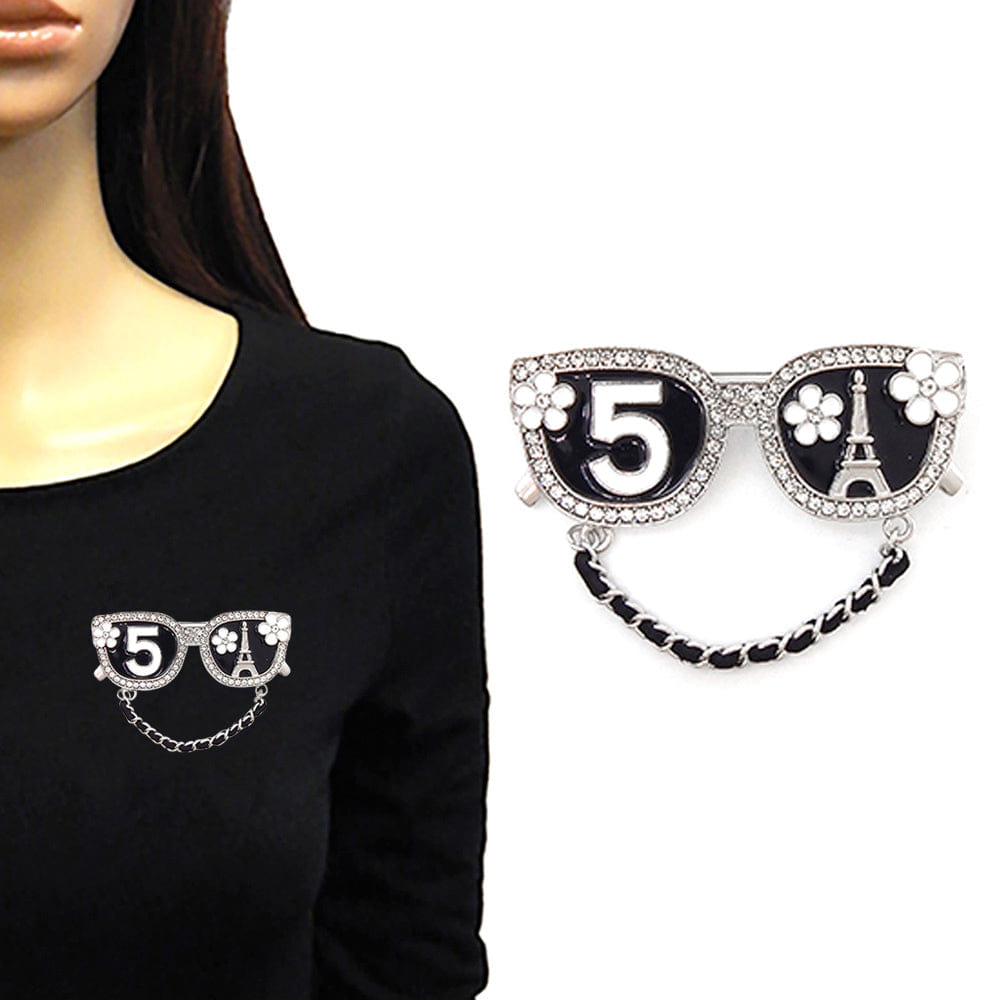 Fashion Floral Number Five Eiffel Tower Chain Drop Fashion Sunglasses Pin Brooch