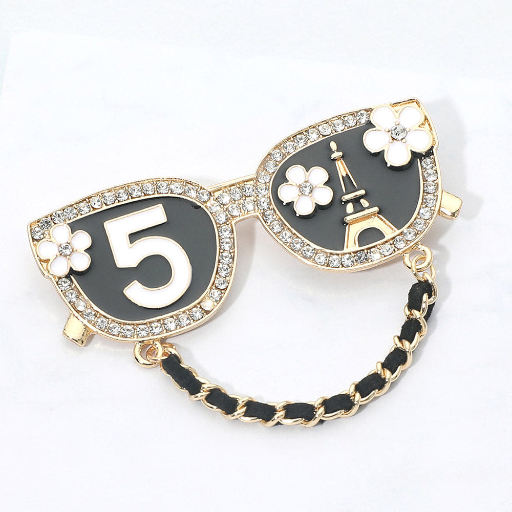 Fashion Floral Number Five Eiffel Tower Chain Drop Fashion Sunglasses Pin Brooch