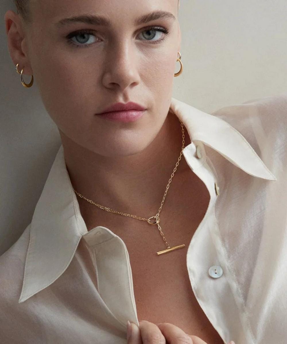 Dinny Hall 22ct Gold - Plated Vermeil Silver Thalassa Faceted Medium T - Bar Lariat Pendant Necklace