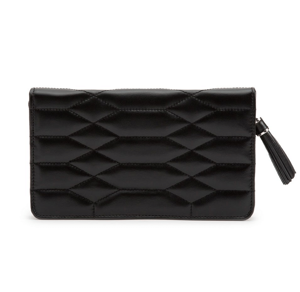 WOLF Small Quilted Leather Jewelry Portfolio in Black Leather