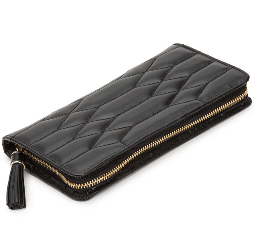 WOLF Small Quilted Leather Jewelry Portfolio in Black Leather