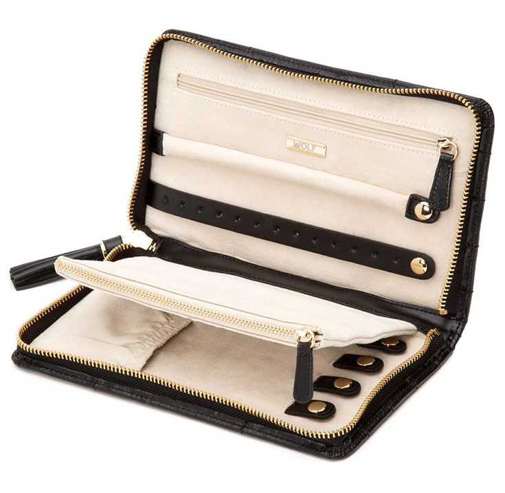 WOLF Small Quilted Leather Jewelry Portfolio in Black Leather