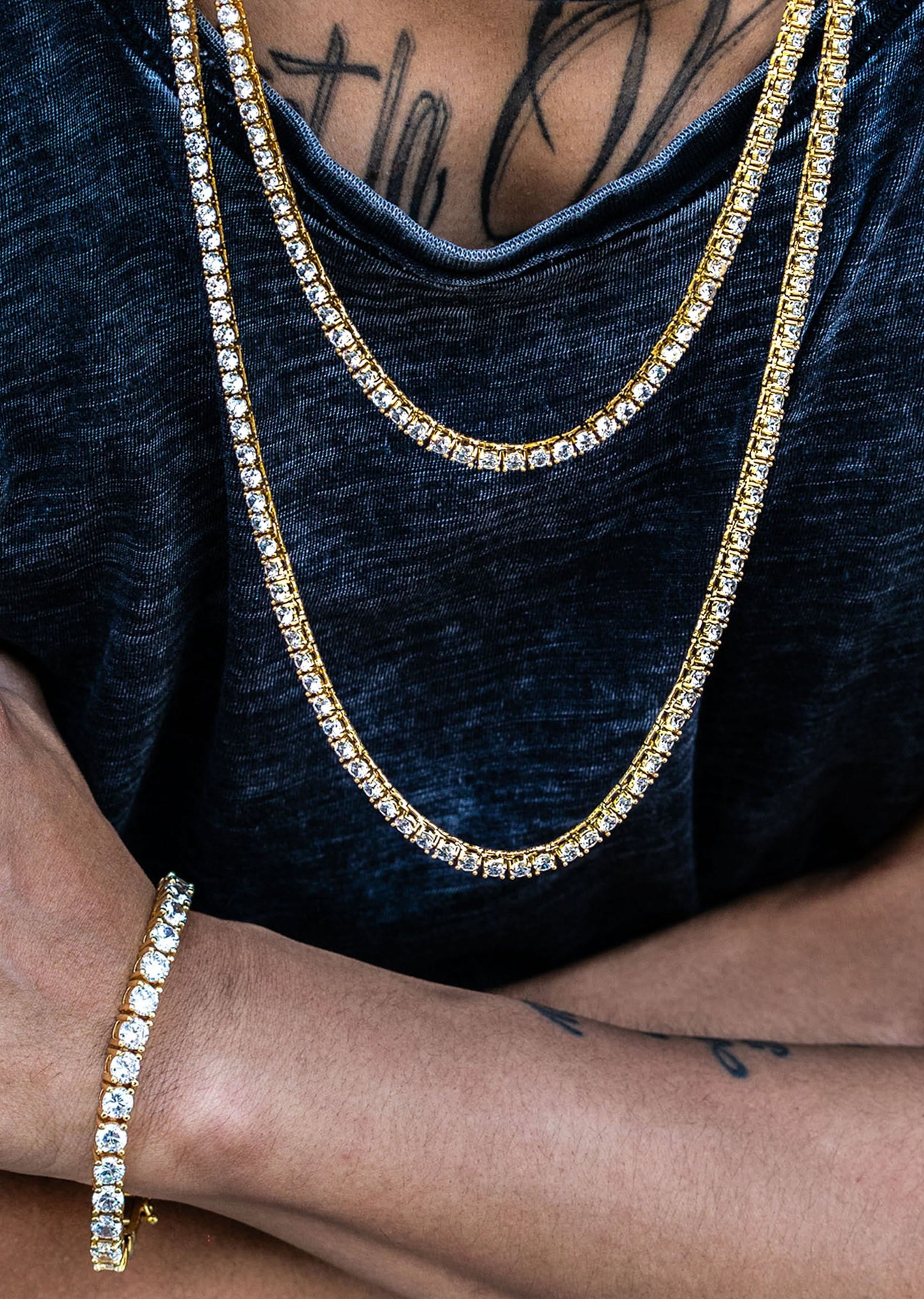 Manufacturer 30 Gold Plated Tennis Chains ( 4 mm ) & Tennis Bracelet