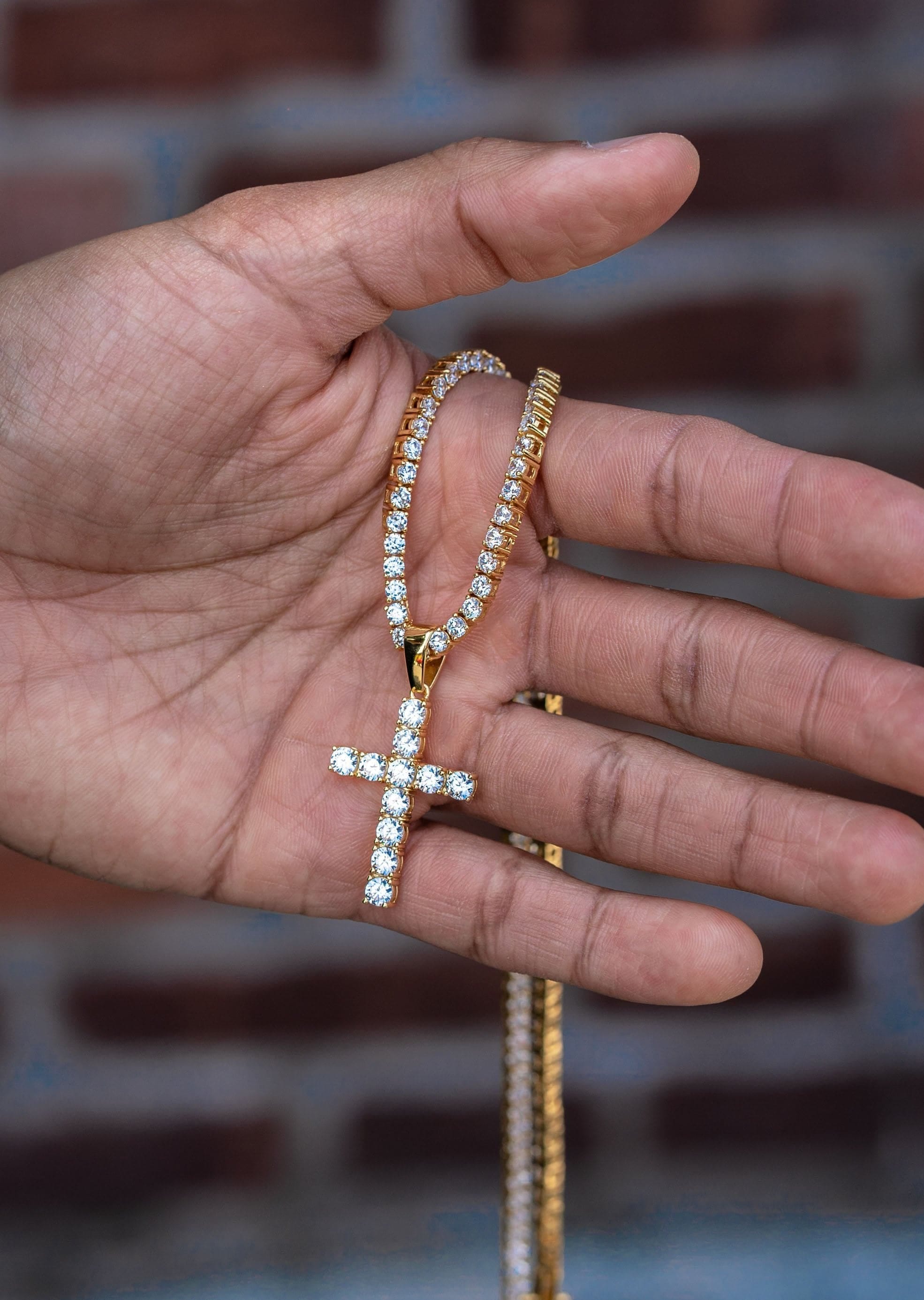 Manufacturer 30 Gold Plated Iced Out Cross & Tennis Chain ( 3 mm )